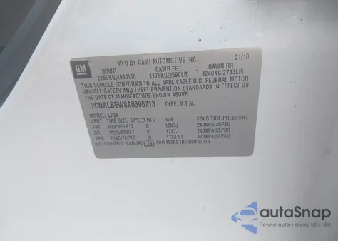 2010 Chevrolet Equinox Ls из США, поврежденный, VIN 2CNALBEW8A6306713